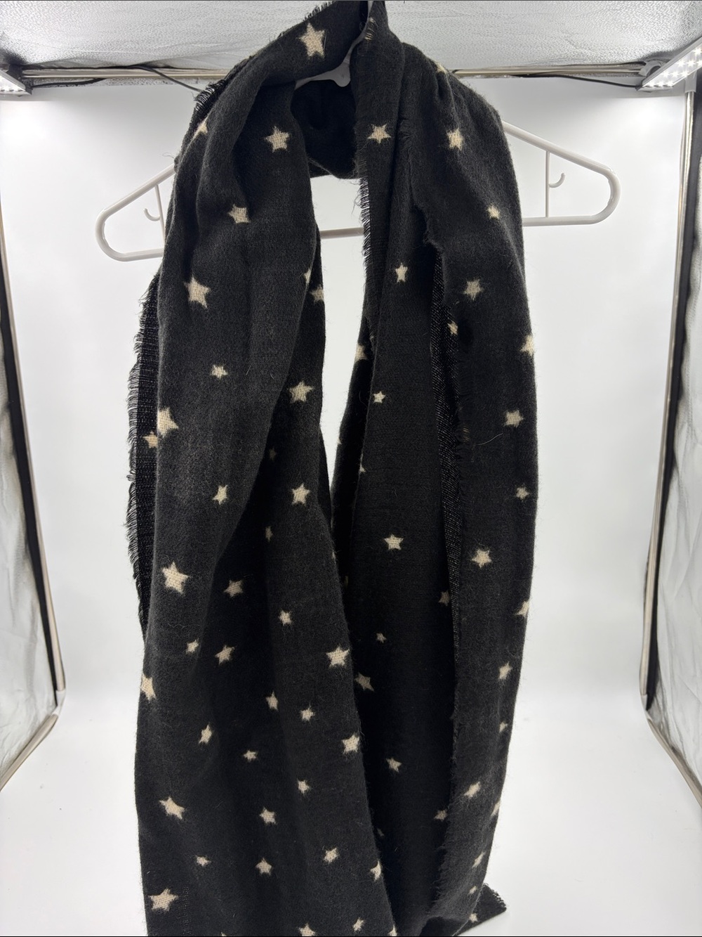 aerie Black Scarf with Cream Star Pattern